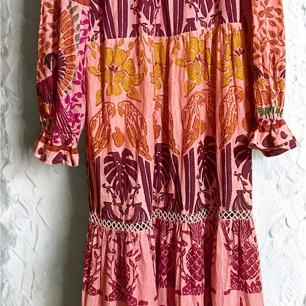 FarmRio Ainika Floral Boho Pink Orange Dress Women’s Size M Maxi Stylish - Picture 7 of 7